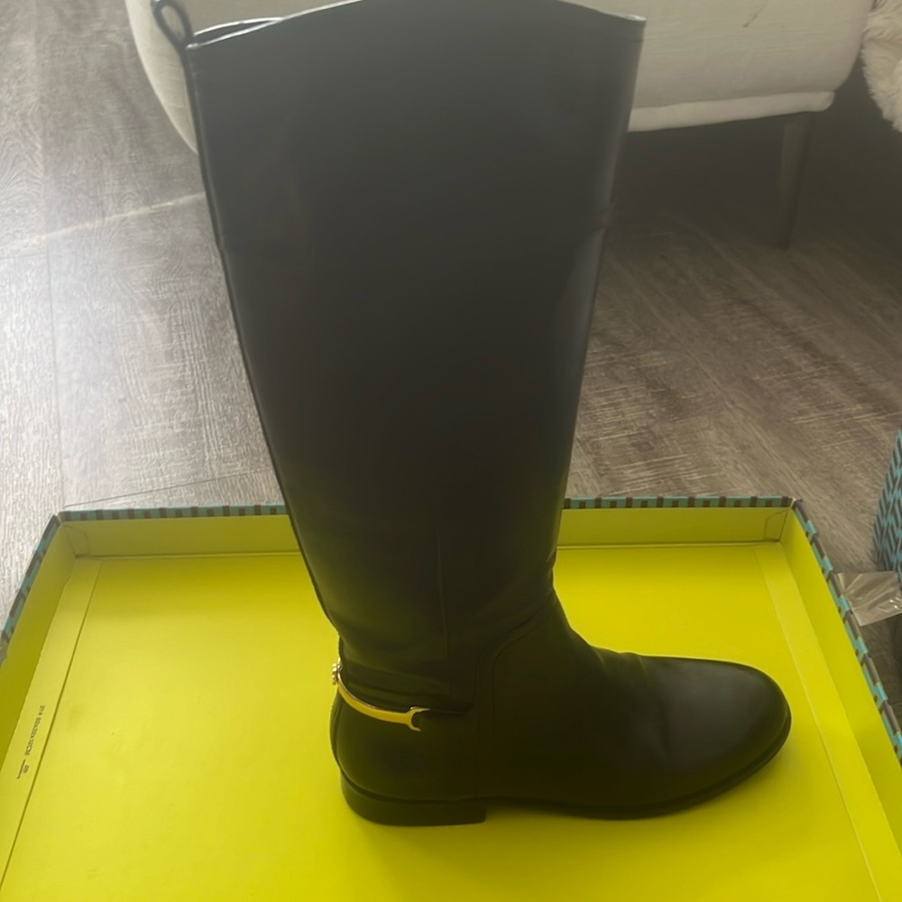 Tory Burch Jess Tall Riding Boots Zip Up Stirrup black.  light scratches.
